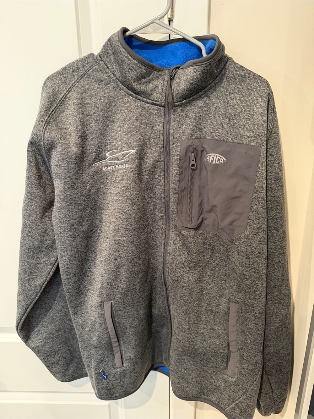 AFTCO Scout Boats Gray Full-Zip Fleece Jacket with Blue Lining